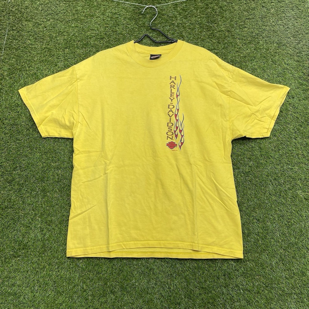 Harley Davidson Shirt Mens XL Portland Maine Big Moose Yellow y2k Flames